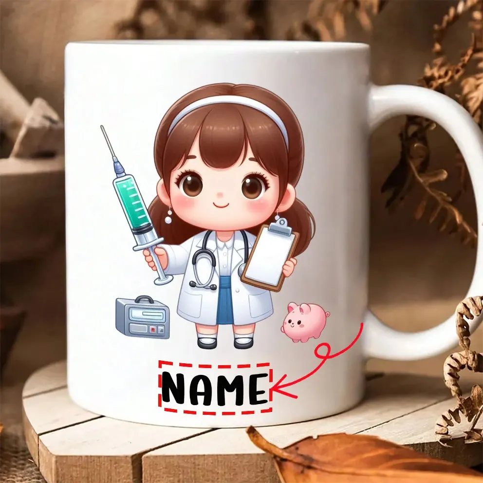 Personalized 11oz Cute Doctor Nurse Injection Pattern Coffee Cup Custom Name Funny Humor Medical Mug Microwave Dishwasher Safe G