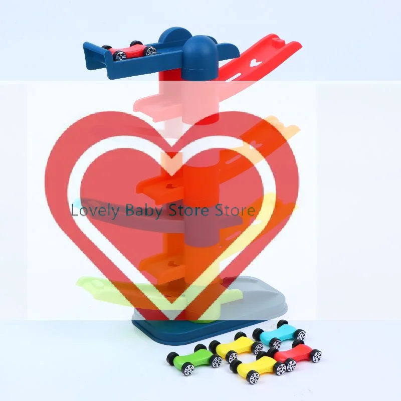 【BS】Toddler Car Sliding Ramp Toy With Mini Cartoon Cars And Multi Layer Tracks For Early Education Kids Home Play Birthday Gifts