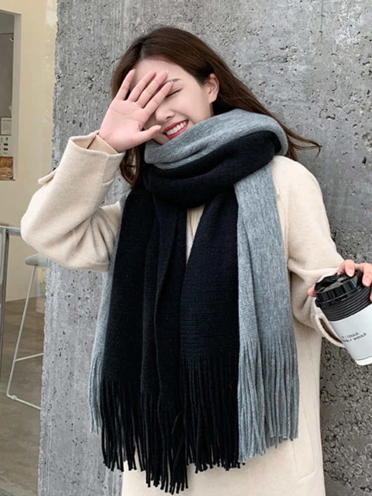 Knitted Color Splic Scarf Headscarf Winter Women Lady Men Preppy Style Warm Scarve Pashmina Mujer Female Male Foulard Wrap Shawl