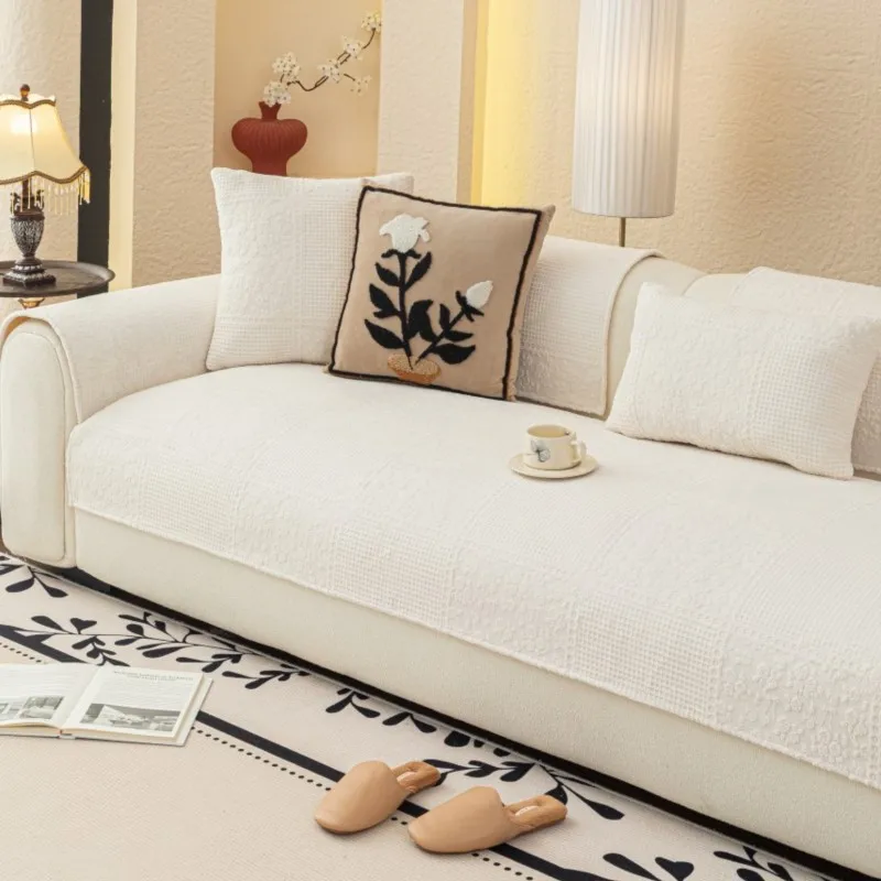 

Non-Slip 2025 Winter Sofa Protector Soft Anti-Skid Solid Color Sofa Mats Milk Fluff Sofa Armrests Cushion Sofa Cushion Cover