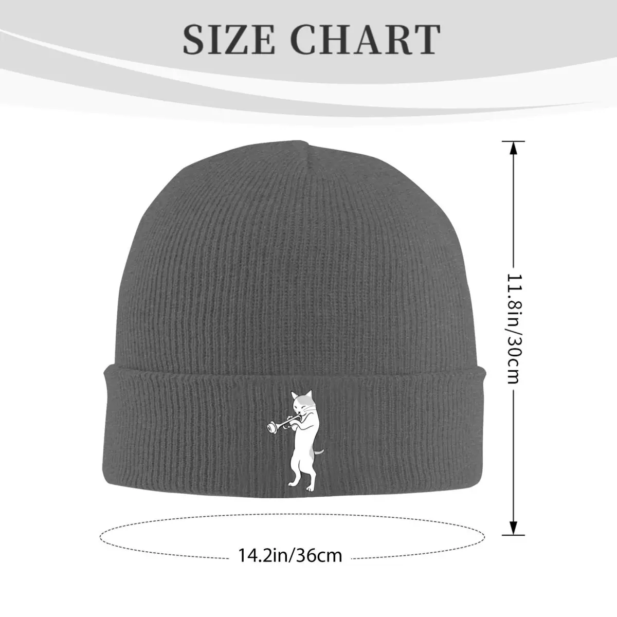 Cat Trumpet Player Straight Mute Wah Wah Funny Trumpet Warm Knitted Cap Bonnet Hat Autumn Winter Outdoor Beanies Hats for Unisex