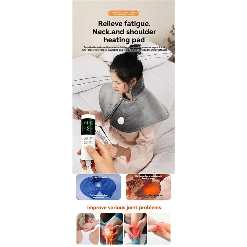 IALJ-Large 60X60cm Electric Heating Pad For Neck And Shoulders 9 Heat Settings Pain Relief EU Plug