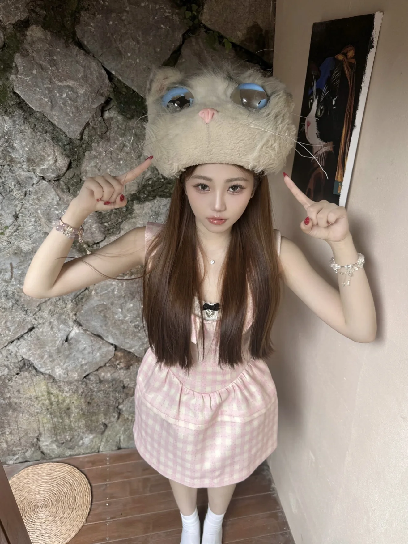 فستان Sweet Doll White Day Bear UUTON Tulip Bud على شكل حرف U بدون أكمام، تنورة على شكل حرف A عالية الخصر جديدة ولطيفة