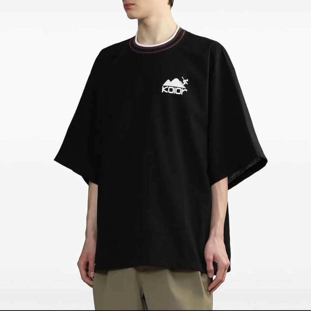 24SS Kolor Black Loose Round Neck Short Sleeve T-Shirt New Trendy Tees for Men and Women