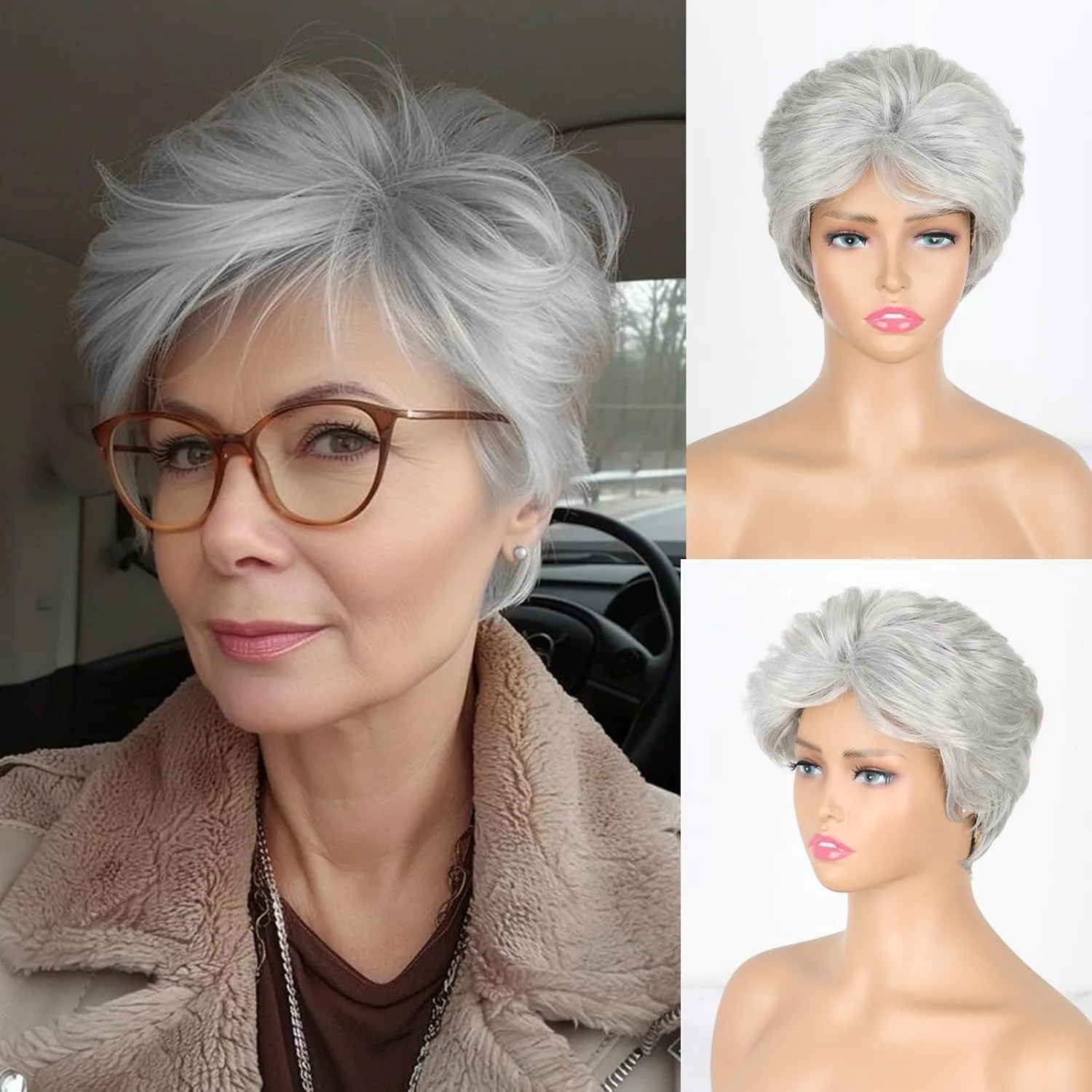 

Women's Fashion Silver Grey Short Straight Wig - Synthetic, Voluminous and Natural Look synthetic hair wig for women