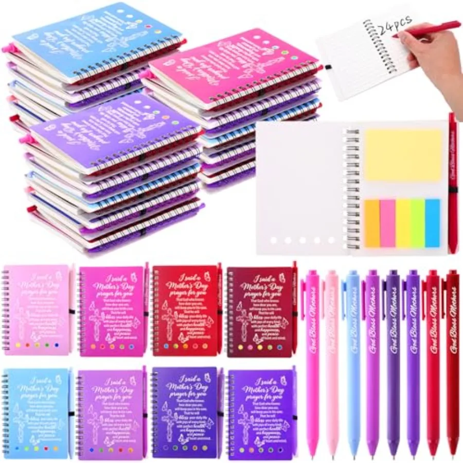 

Sets Mother's Day Prayer Gifts Bulk Spiral Bible Verse Notebooks with Sticky Note Ballpoint Pens Appreciation Gifts for Mamas M