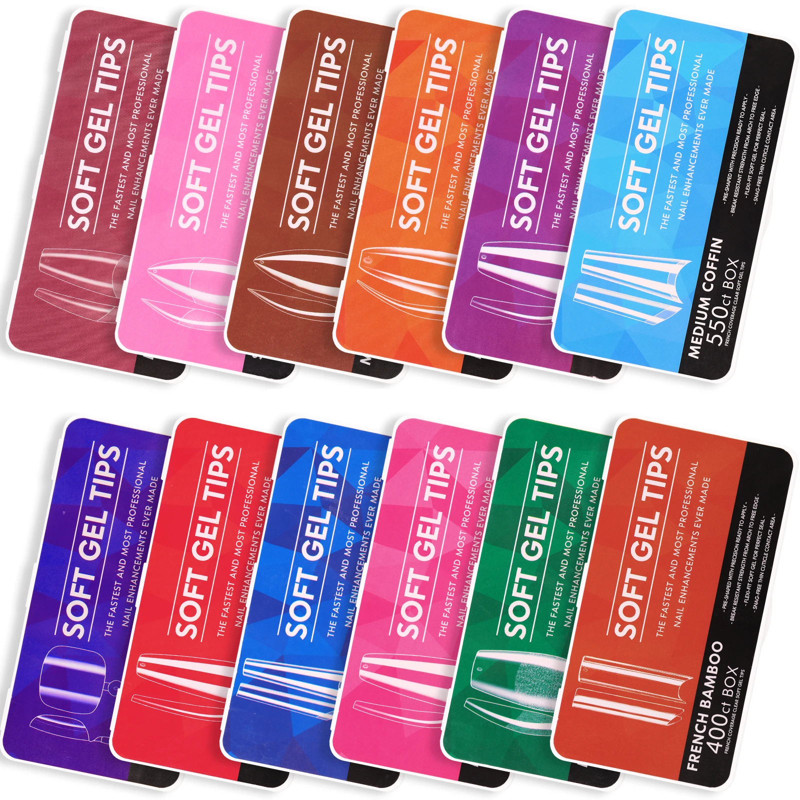 

1 коробка прозрачных мягких гелевых акриловых накладных ногтей, формы «Миндаль», «Френч», «Кофин», полное и частичное покрытие, искусственные капсулы для ногтей