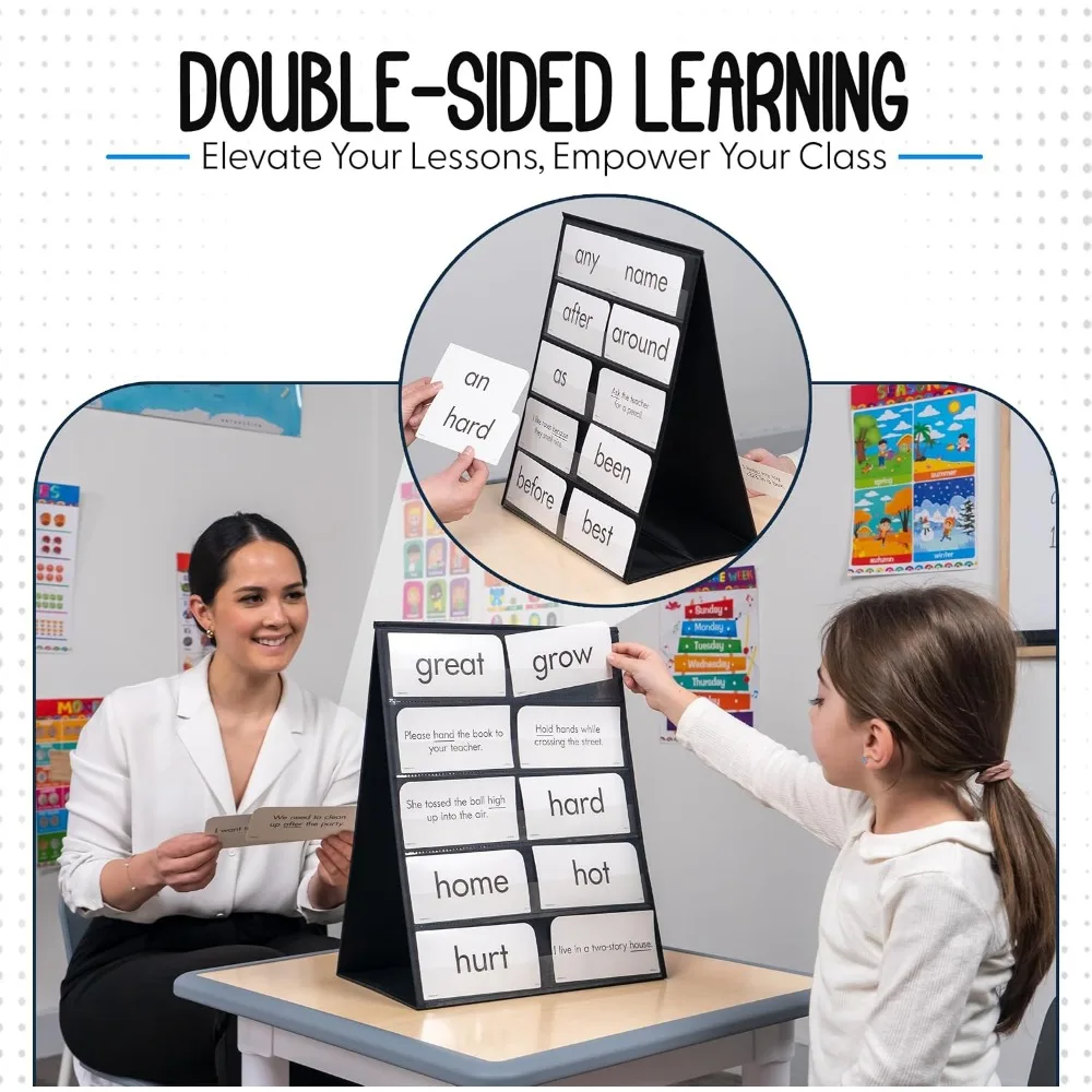 Black - 5 strips on each side - Ultra durable Classroom pocket chart holder - easy to use, reusable and collapsible