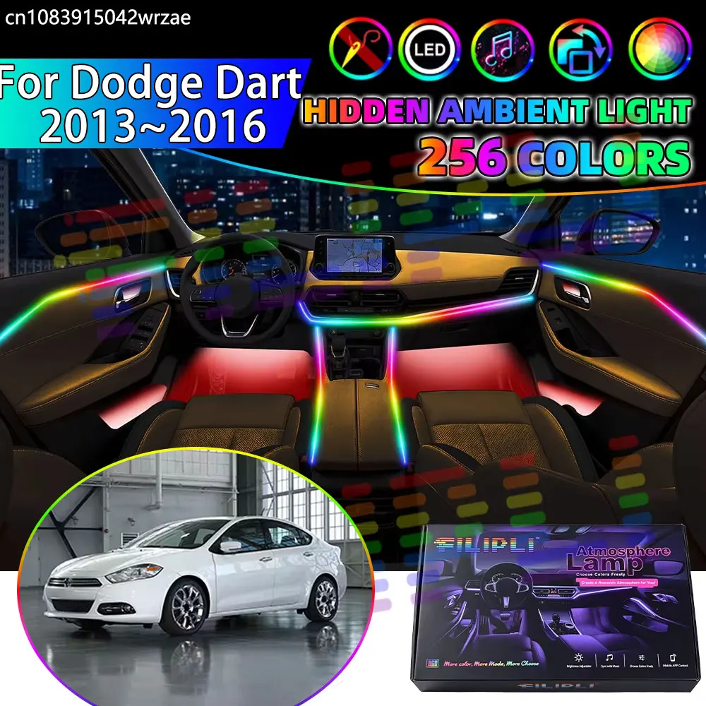 For Dodge Dart 2013~2016 PF RGB Car Interior Ambient Lights Strips Breathing Lighting Kit App Control LED strips Accessories
