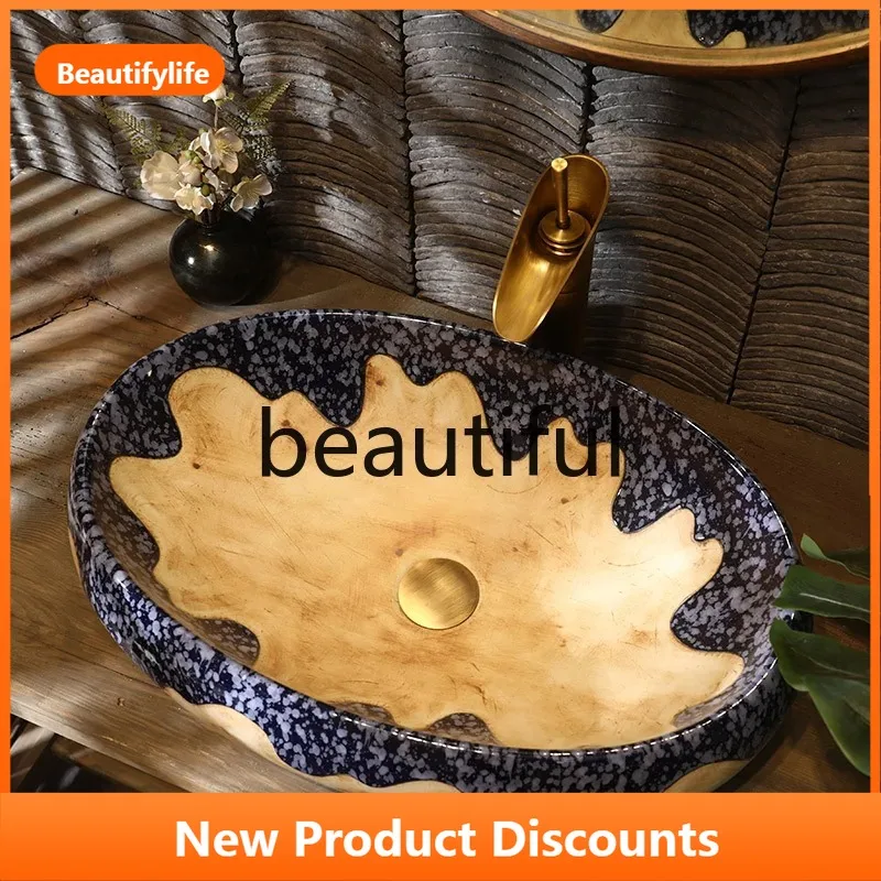 B73 Chinese ceramic table basin oval wash basin creative retro bathroom washbasin art basin