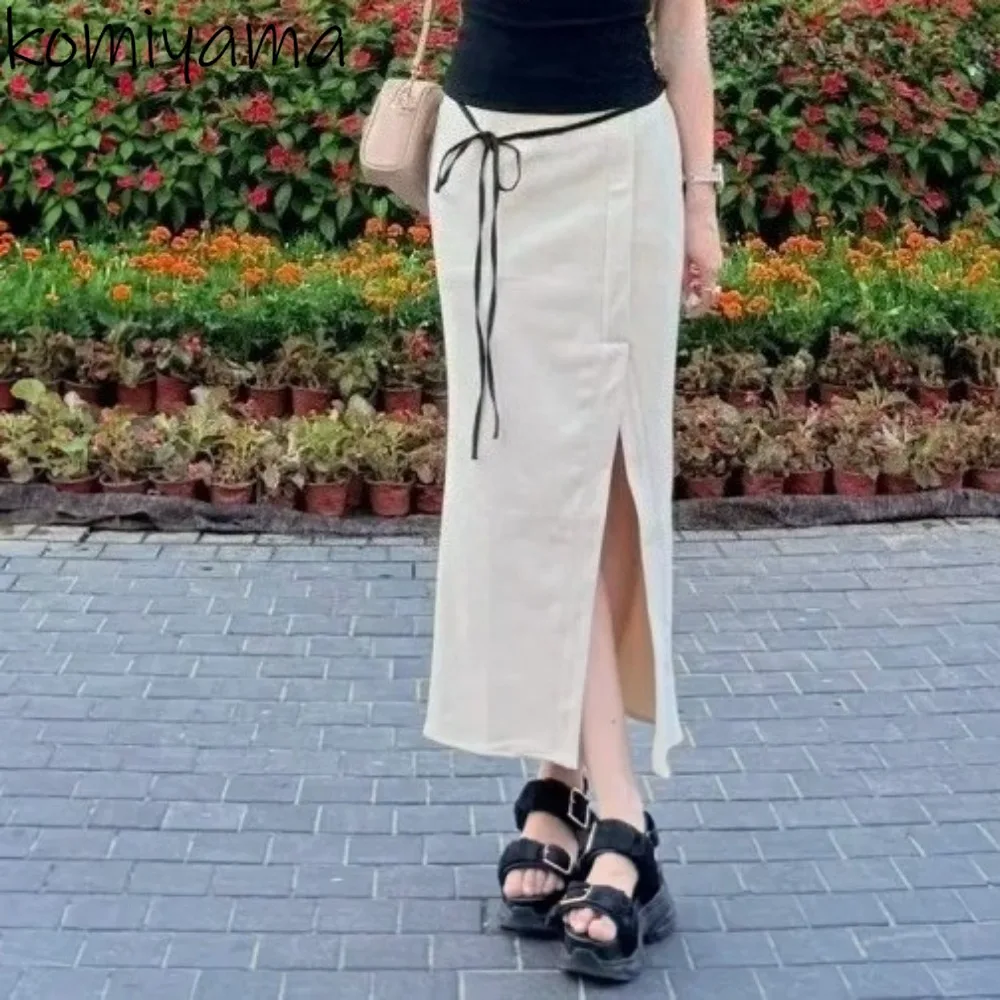 

Japan High Waist Split Skirt New Lace Up Bow Skirts Bodycon Faldas Autumn New Casual Roupas Feminino 2025 Woman Clothes