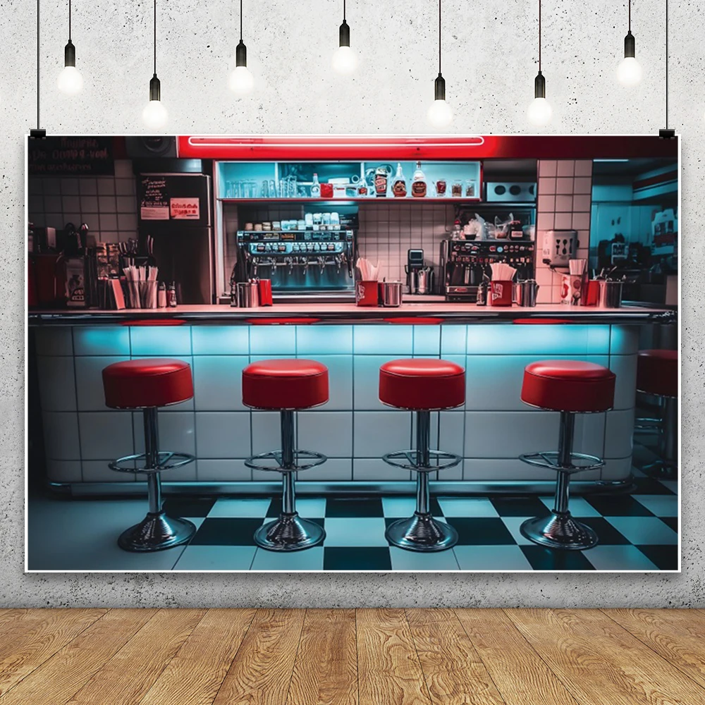 متجر الصودا 50's روك عشاء خلفية خمر سيارة حمراء صودا متجر الحبيب خلفية التصوير استوديو كشك لوازم صور الدعائم