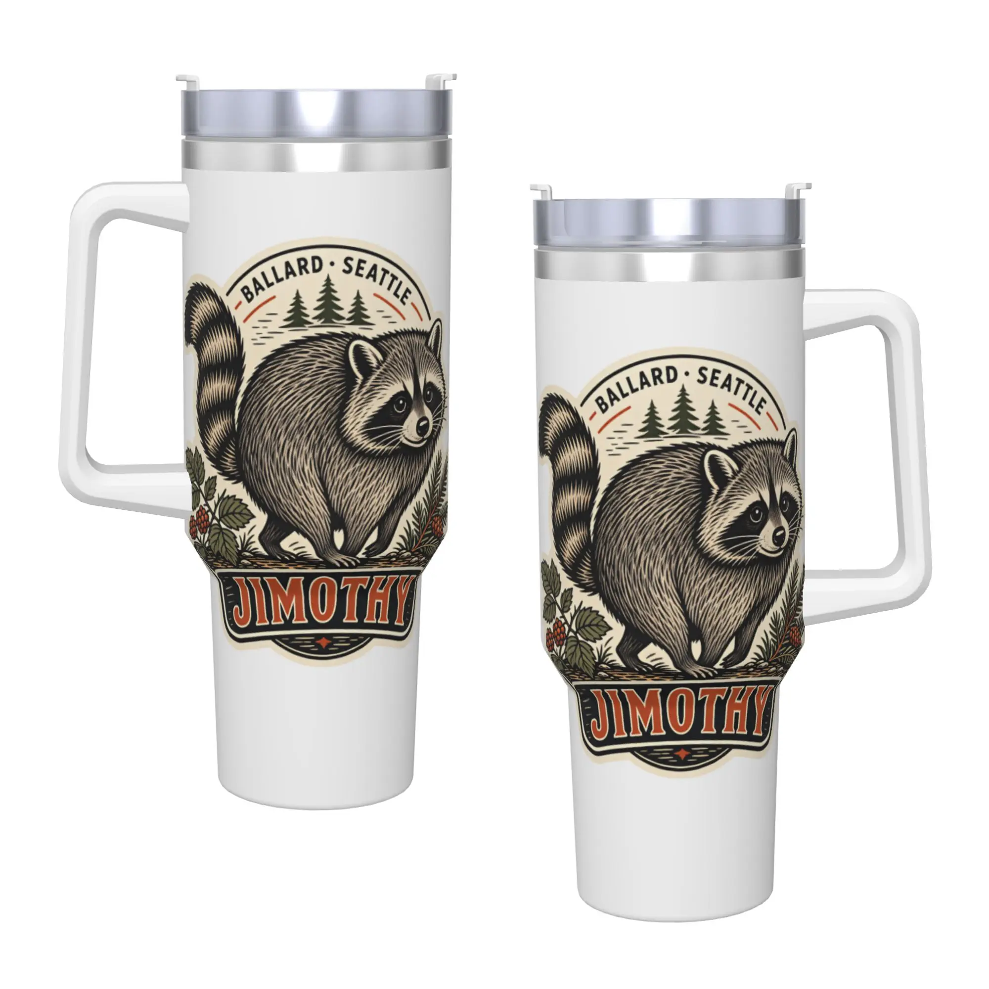 Jimothy the Ballard Seattle Raccoon Stainless Steel Tumbler  Driving Car Mugs Large Capacity Thermal Cups Heat Hot Drinks Bottle