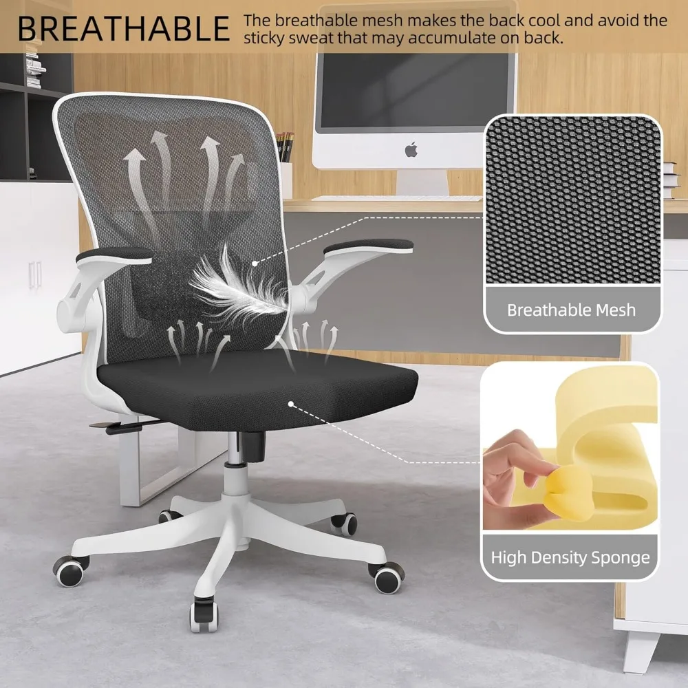Ergonomic High-Back Mesh Desk Chair with Adjustable Height, Lumbar Support, Flip-Up Armrests, and Headrest for Comfortable Offic
