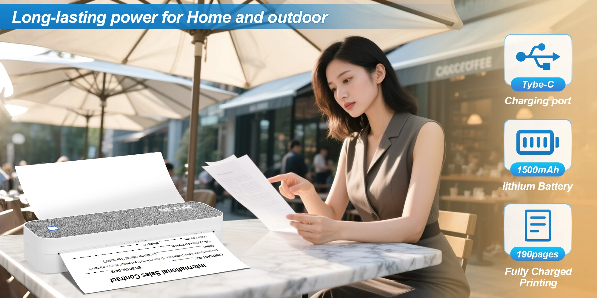 A4 Tragbarer Thermodrucker mit Bluetooth & USB, für Fotos, TXT, Word, PDF-Dokumente, kompatibel mit Android-, iOS- und Windows-Systemen – Detail 6