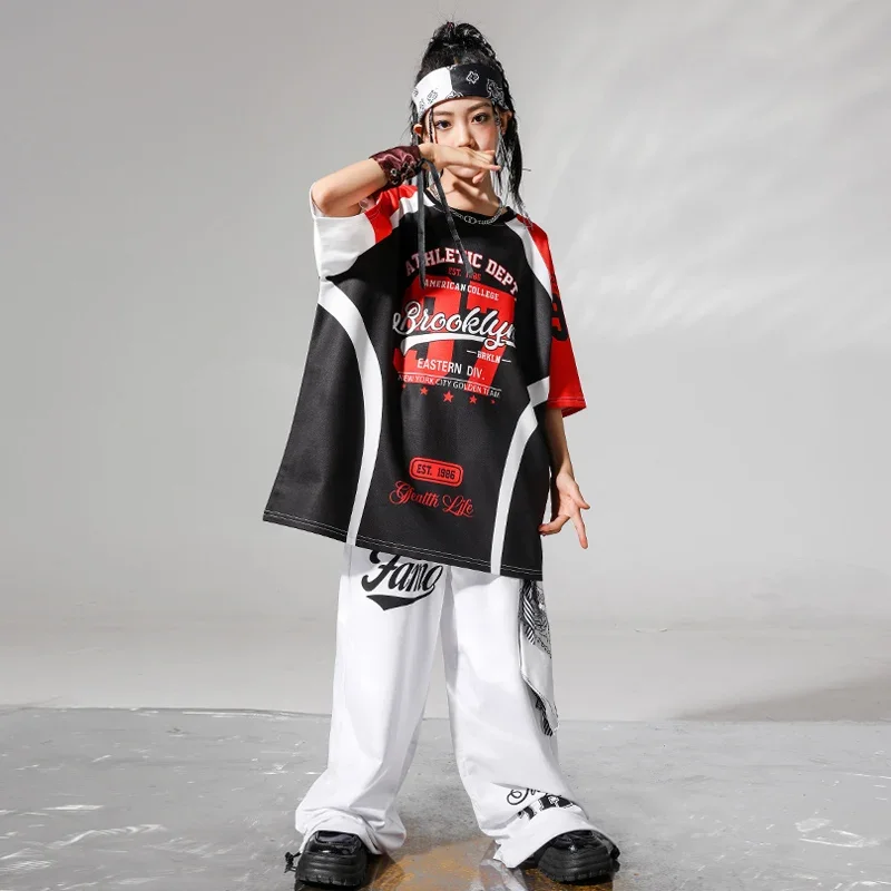Hip hop meninos legal camiseta cáago calças conjuntos de roupas meninas dança rua corredores crianças trajes jazz crianças streetwear outfits