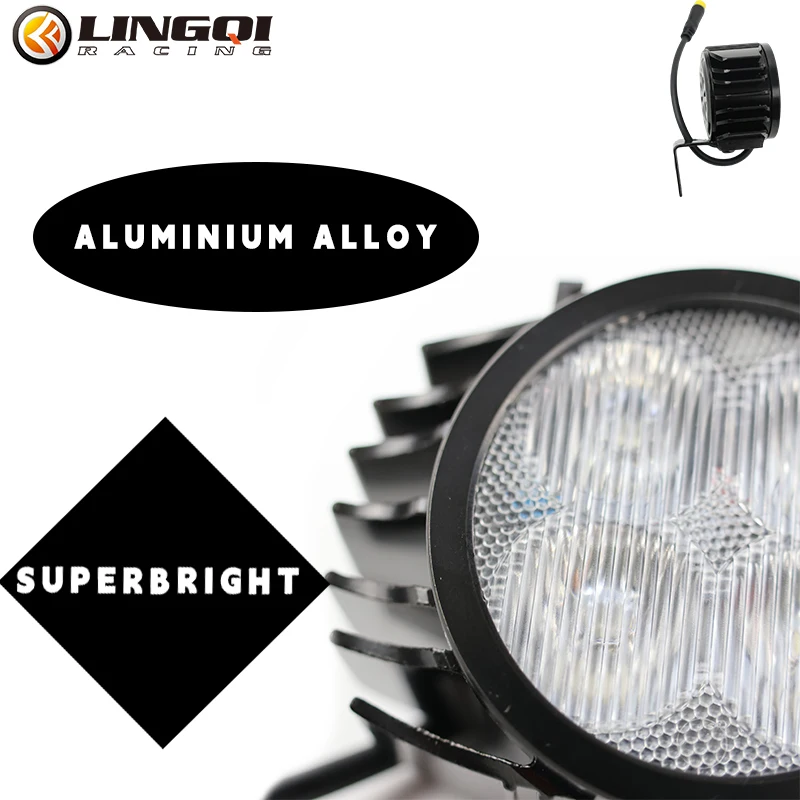 LINGQI-Farol com Aviso de Segurança Noturna, Spot Lamp para Ebike, Bicicleta Elétrica, Scooter, Acessórios de Motocicleta, 4 Luzes