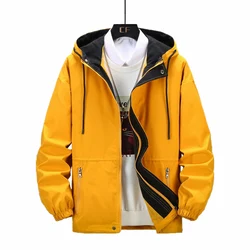 New Spring Autumn Yellow Jacket For Men And Women Black Coat  Loose Casual Hooded Outdoor Sports Couples Fashion Windbreaker 8XL