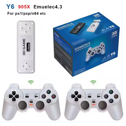 BOYHOM Y6 2.4G Wireless Game TV Stick Retro PS1 Family 4K HD Portable Video Game Console Support Multiplayer 10000 Games