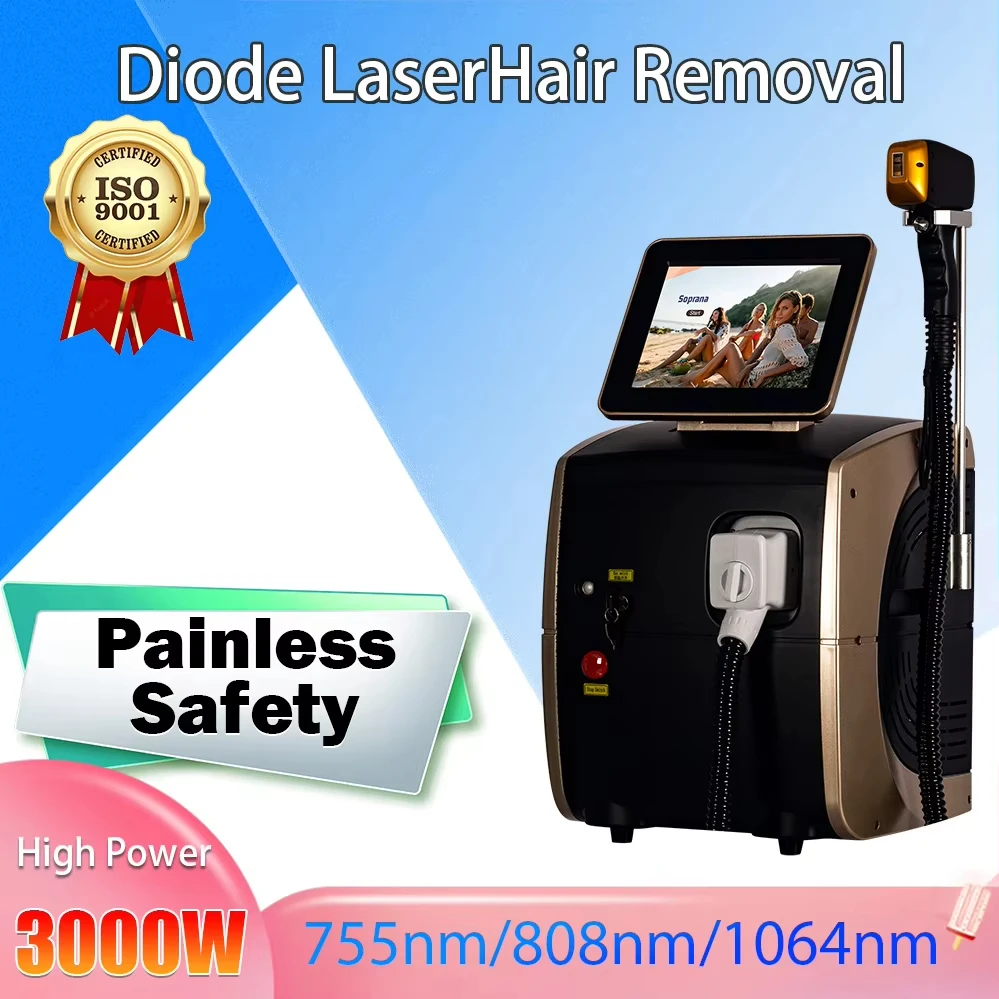 3000W 808nm 755nm 1064nm Diodenlaser Haarentfernungsmaschine Alexandrit Permanente Entfernung Kühlkopf Schmerzloser Laser-Epilierer