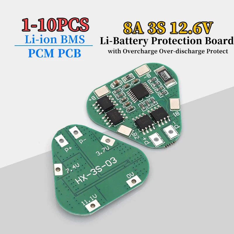 3S 12V 18650 Li-Battery Protection Board 11.1V 12.6V Overcharge Over-Discharge Protection 8A 3 Cell Pack Li-ion BMS PCM PCB
