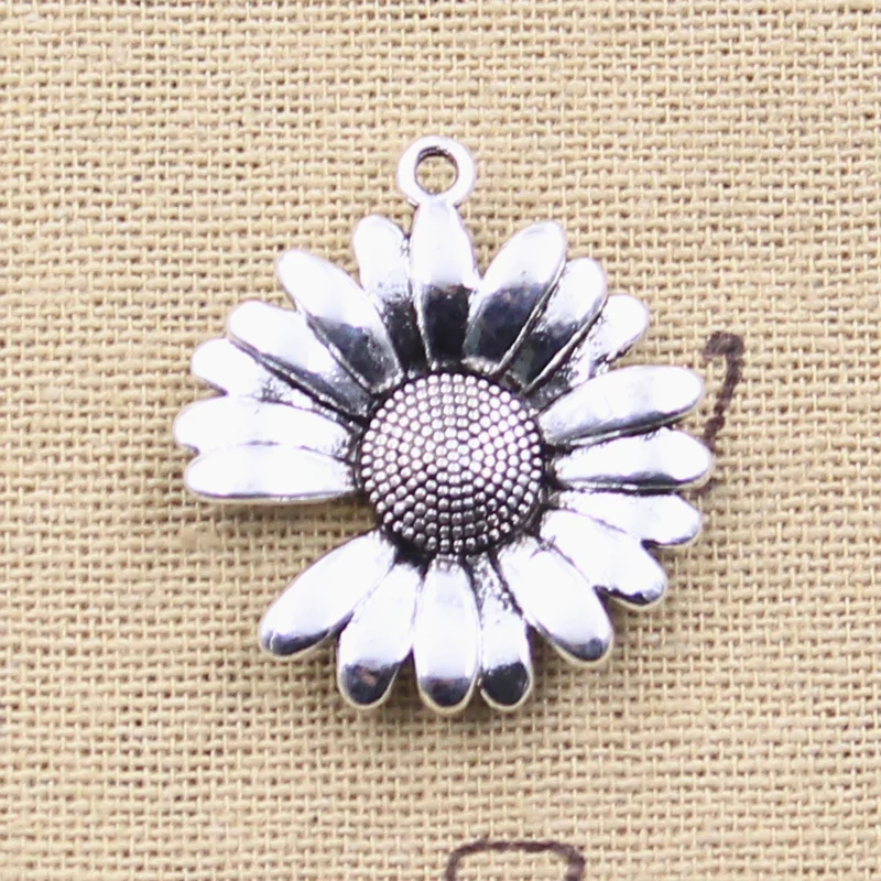 5pcs Charms Daisy Flower Sunflower 28x26mm Antique Silver Color Pendants Making DIY Handmade Tibetan Finding Jewelry