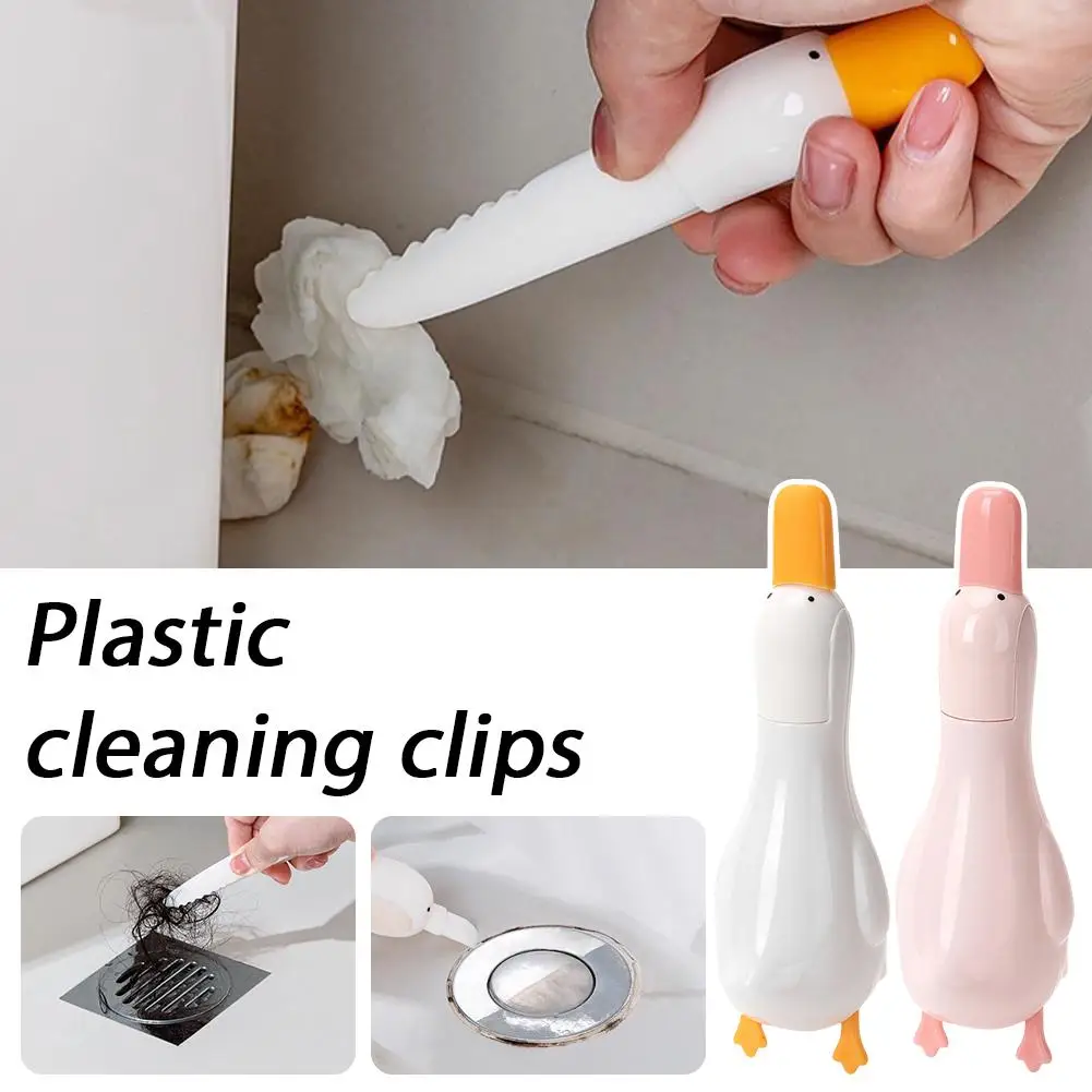 White Duck Shaped Cleaner 2 in 1 Hair Remover Clip and Scraper Bathroom Sink Drain Plastic Tool with Drainage Holes Wall Mount