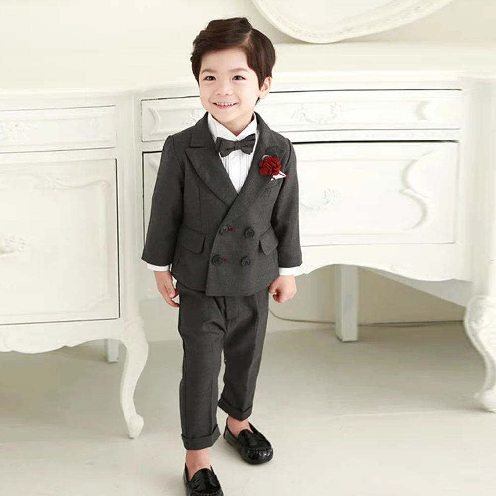 Boys Suit 3 Piece Jacket Pants Vest Formal Slim Design Blazer for Kids Wedding Tuxedo Business Clothing 1-6 Year Birthday Dress