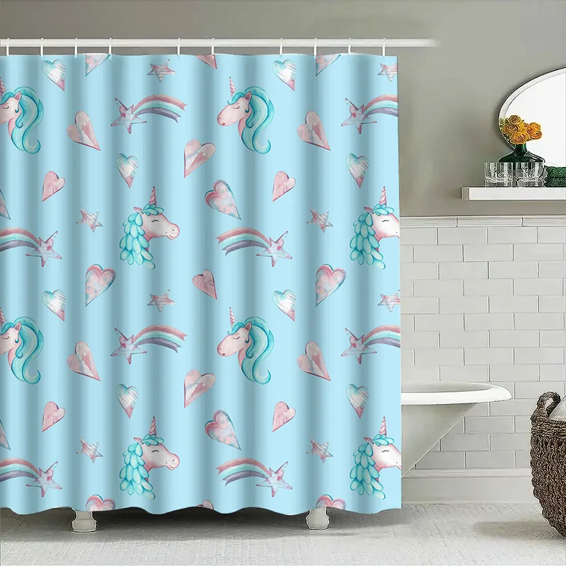 

Современная занавеска для душа с синим единорогом, водонепроницаемая ткань, декоративный коврик для ванной, набор аксессуаров для ванной комнаты, узор единорога, синий цвет