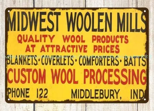 artwork decor Midwest Woolen Mills custom wool processing metal tin sign