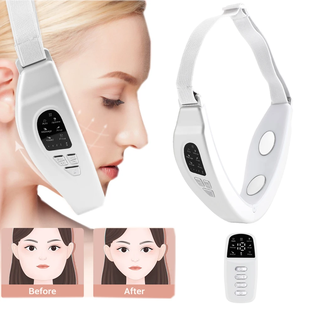 6 Modes Facial Lifter V-Line Up Face Lifting Belt Face Slimming Vibration Massager Hot Compres with Remote Control Skin Care