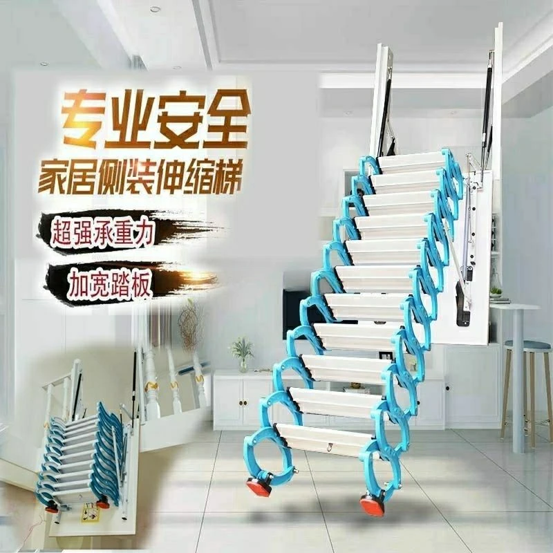 Side Mounted Attic Retractable Staircase Full Electric Household Foldable and Hoisting Invisible Stretch Ladder