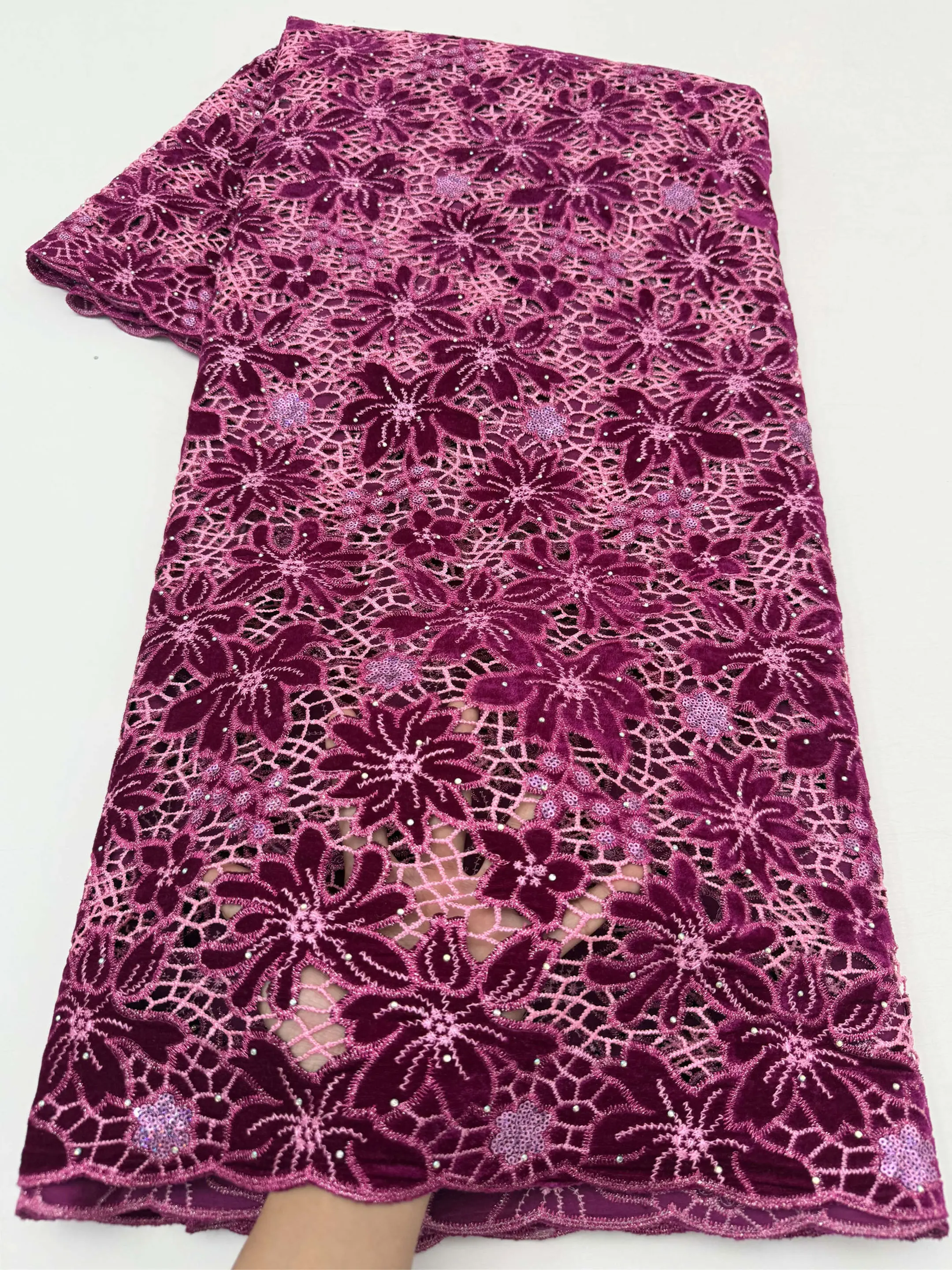 Highest Quality Original Korea Velvet Lace African Guipure Cord Suede Fabric Modern Traditional Events Celebrants Flannel Dress