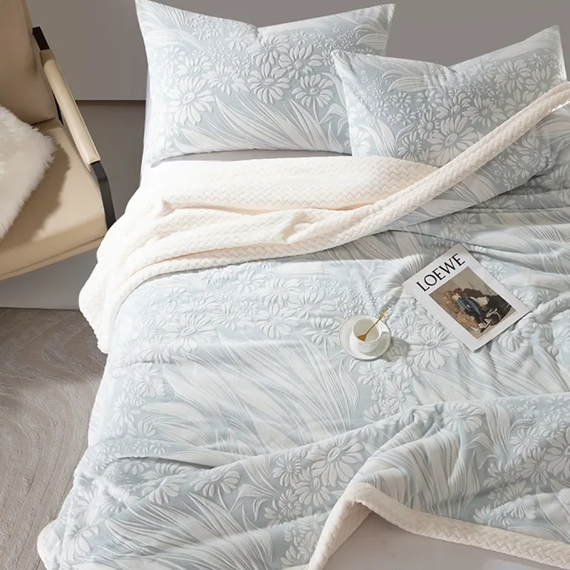 2025 new light luxury carved milk fleece blanket autumn and winter multi-functional thickened blanket office nap sofa blanket