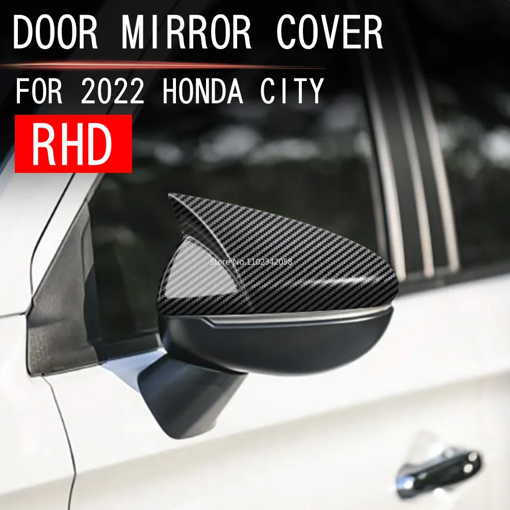 For Honda City 2022 2023 ABS black Carbonfiber Cow Horn Rearview Side Wing Door Mirror Cover Trim ProtectionExterio Accessories