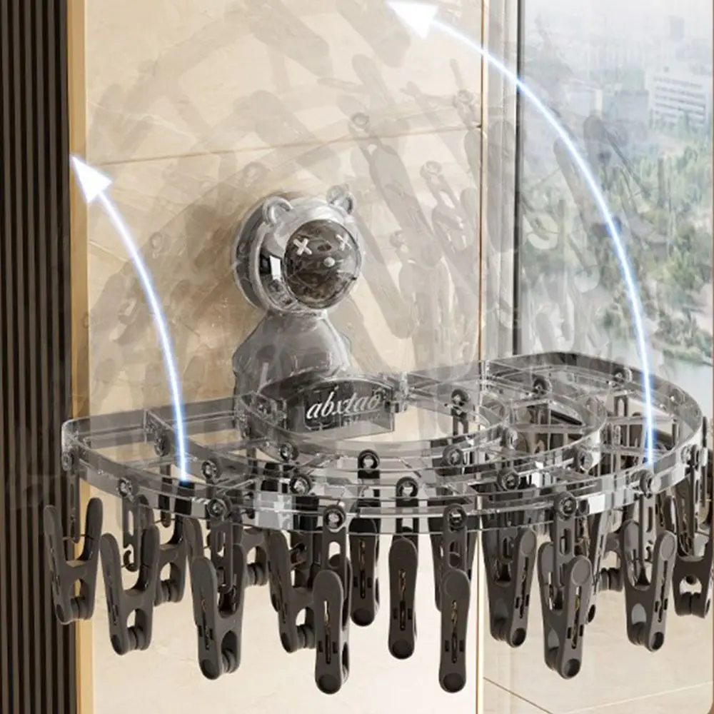 With Clips Suction Cup Sock Hanger Foldable Wall Mounted Sock Drying Rack Retractable Waterproof Drying Hanger Balcony Home