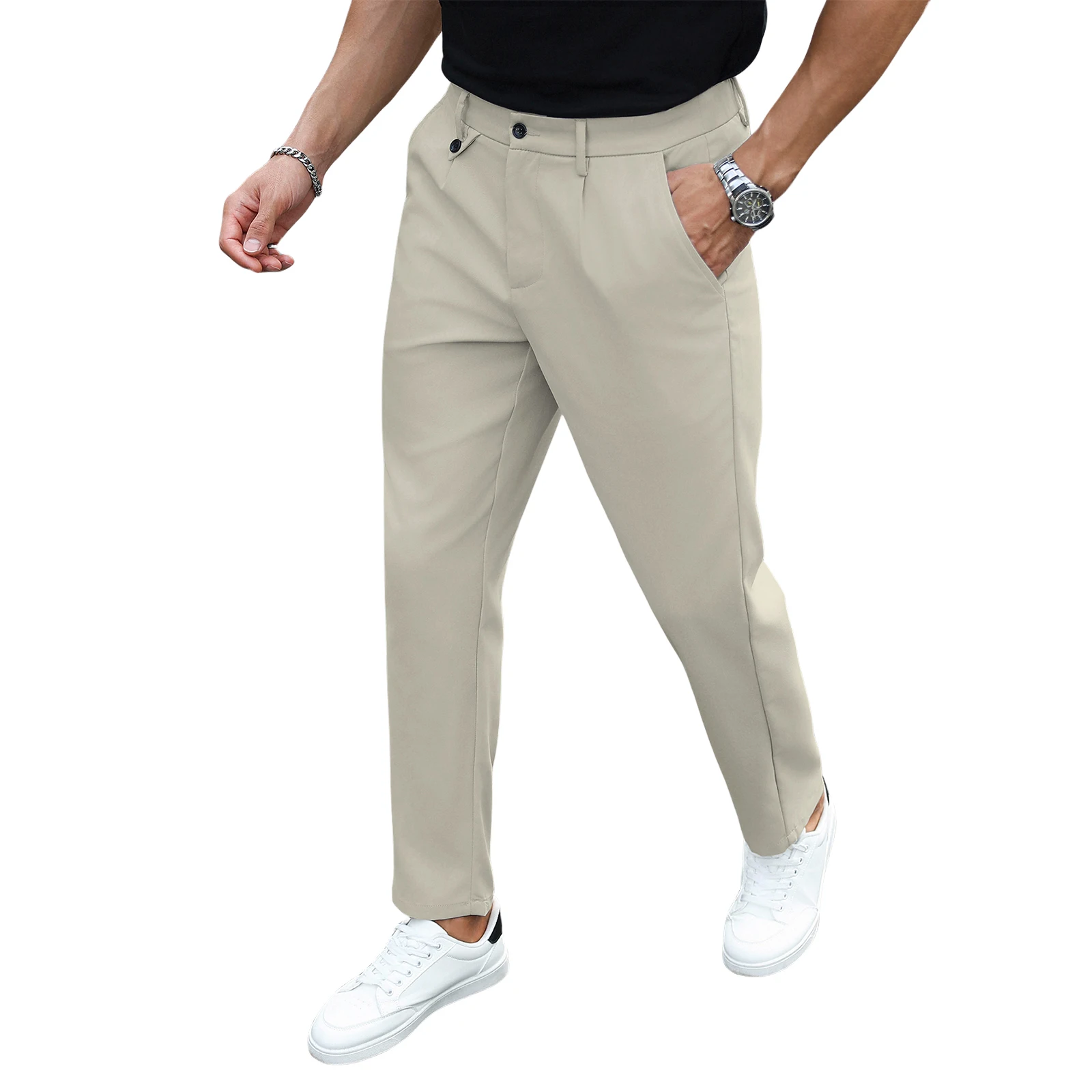 Men Formal Wear Dress - Men's Mid Waist Pleated Dress Pants