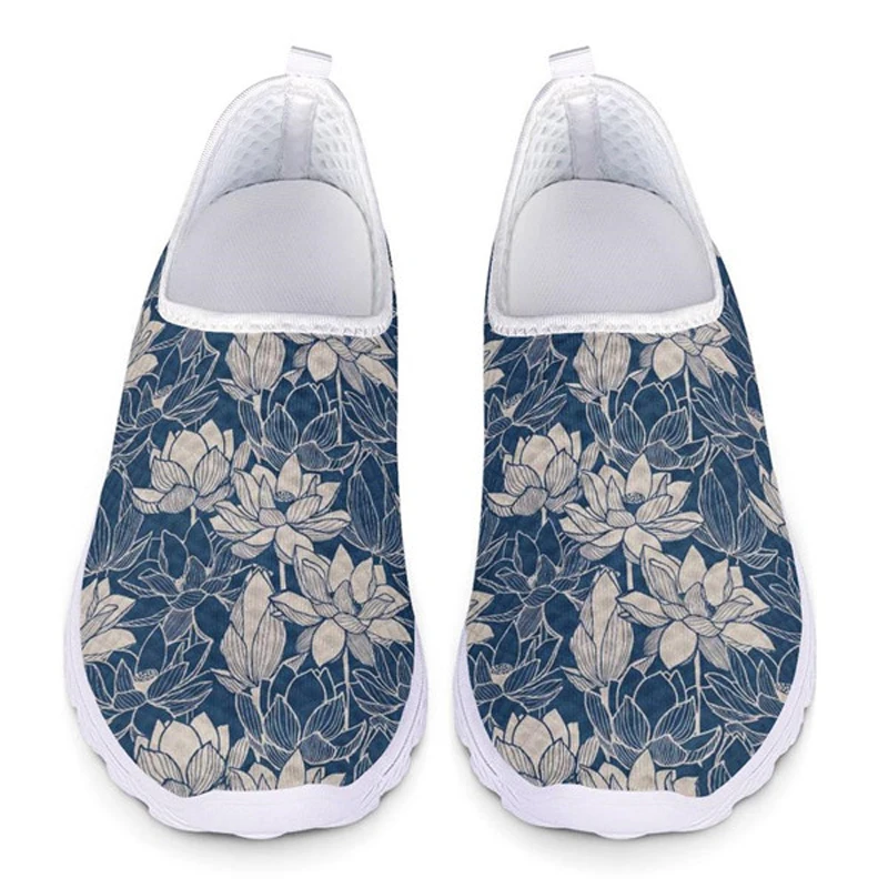 Flower Lotus Floral Print Plus Size Loafers Women Sneakers Woman Flats Ladies Slip On Shoes for Teenagers Girls 2022 Plus Size