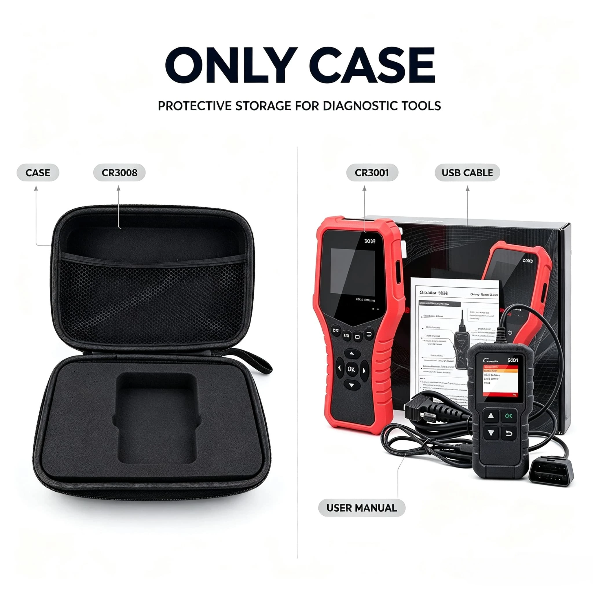 Portable Shockproof EVA Carrying Bag Compatible with LAUNCH Creader 3001 CR3008 CR6001 Car Diagnostic Scanner, DIY Sponge Tool