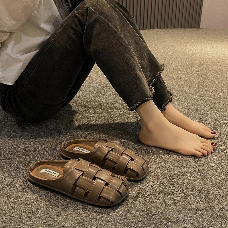 Summer Slip-on Women Leather Slipper Fashion Mules Sandals Sports Casual Size 35-40