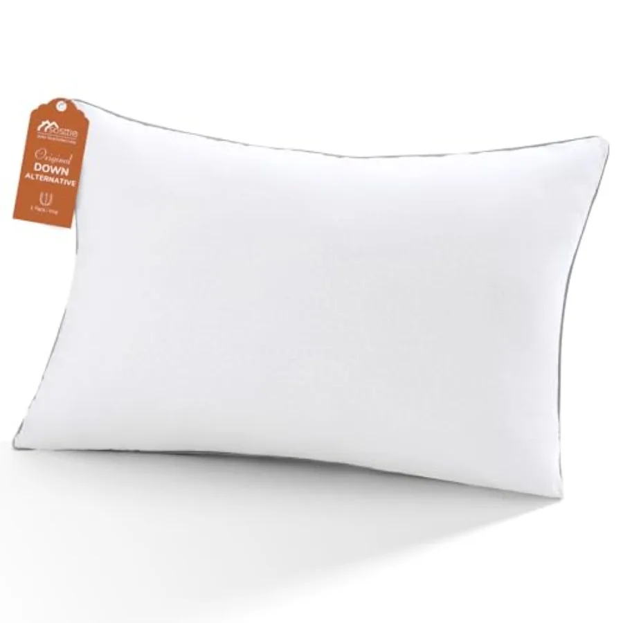 

Queen Size Pillow, Hotel Collection Single Bed Pillow for Side, Back, and Stoh Sleepers - Down Alternative Plump Filling - Whit