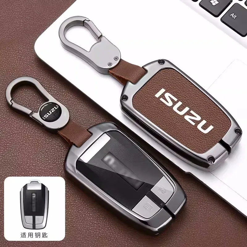 Alloy Leather Car Smart Remote Key Fob Case Cover Protector Shell For Isuzu D-MAX MUX Truck DMAX 2015 2016 2017 2018 2019 2020