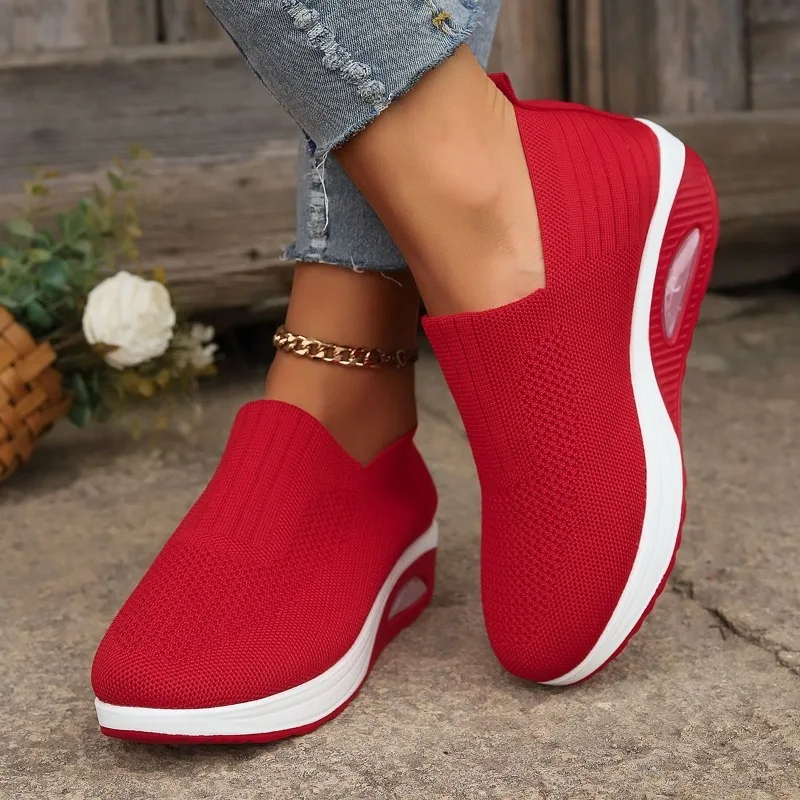 Summer Fashion Women Vulcanized Sneakers Platform Solid Color Flat Ladies Shoes Casual Breathable Wedges Ladies Walking Sneakers
