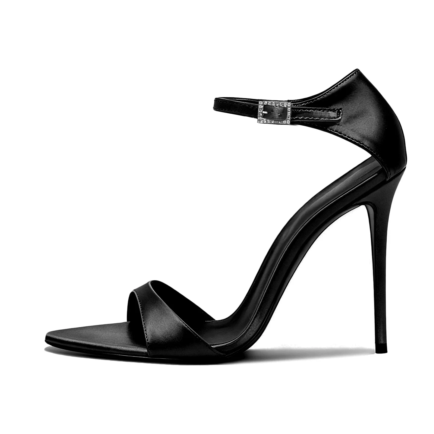 New Sexy 12cm Black Pointed High Heels Women's Ultra fine Heels with One Piece Buckle and Large Hollow Fashion Sandals