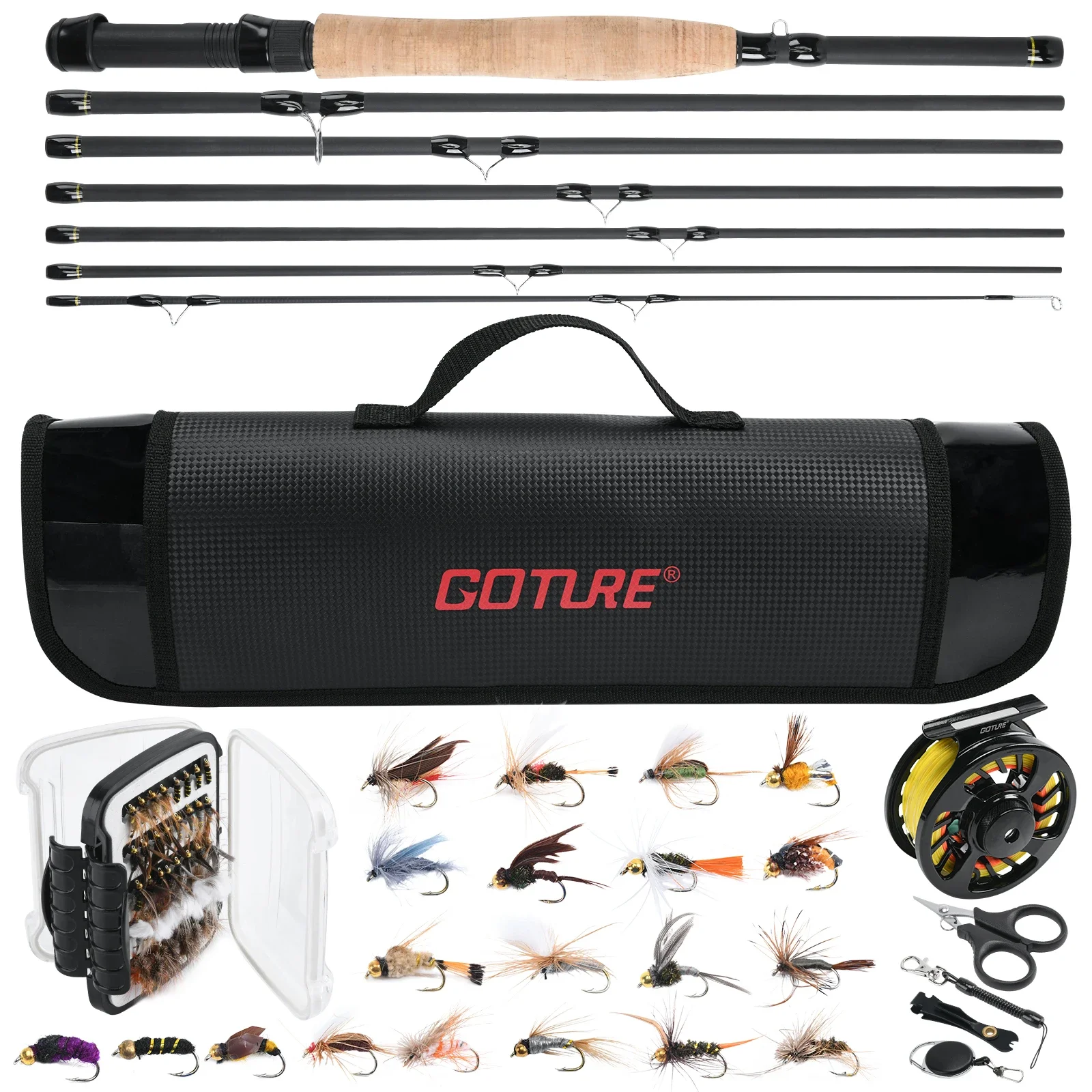 Goture 9FT 2.7M Fly Fishing Travel Rod Combo Set #56 Carbon Fiber
