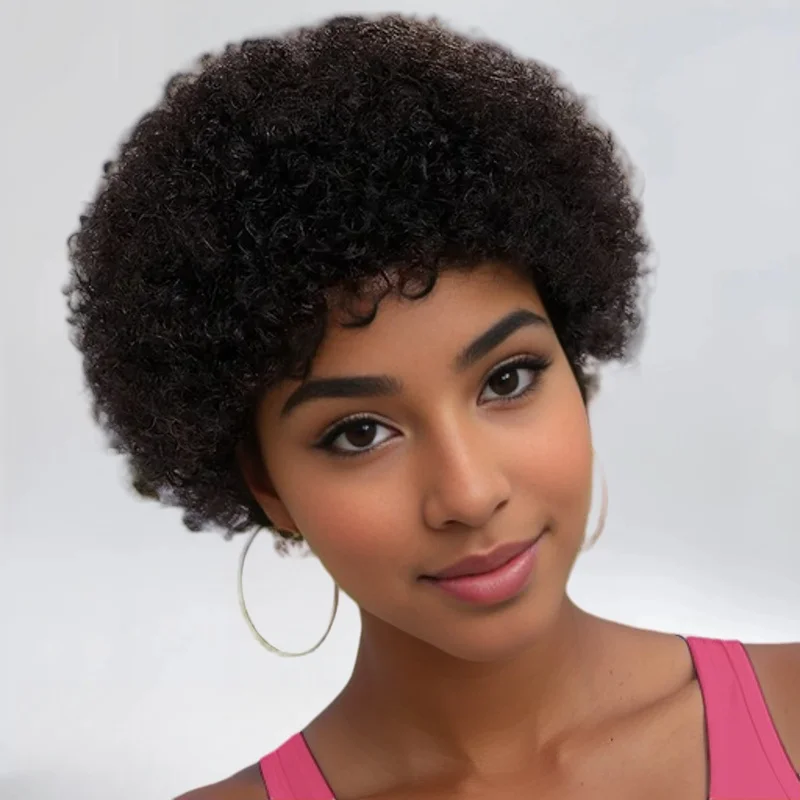 شعر بشري أفريقي قصير مجعد مصنوع آليًا بالكامل للنساء #3