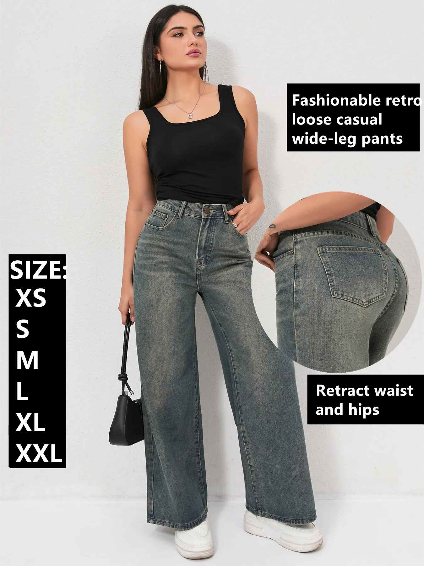 

Женские джинсы Y2k Джинсы Свободные джинсы Свободный крой с высокой талией Широкие ноги Ретро Уличная одежда Модные модные джинсовые брюки