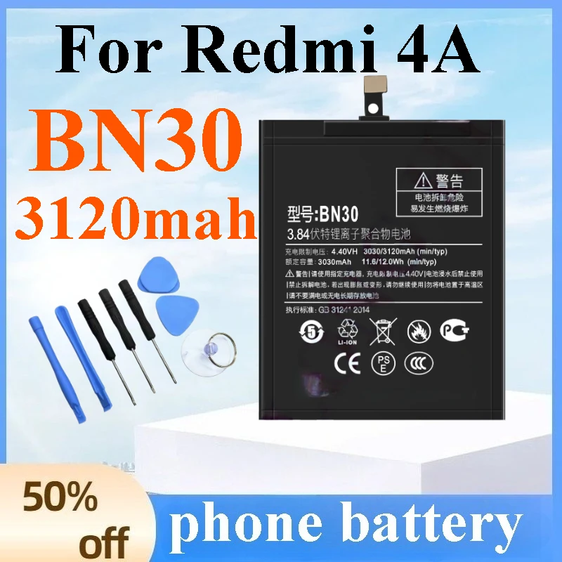 

High Quality BN30 3120mAh Mobile Phone Battery Long Lasting Power for Xiaomi Redmi 4A Smartphone