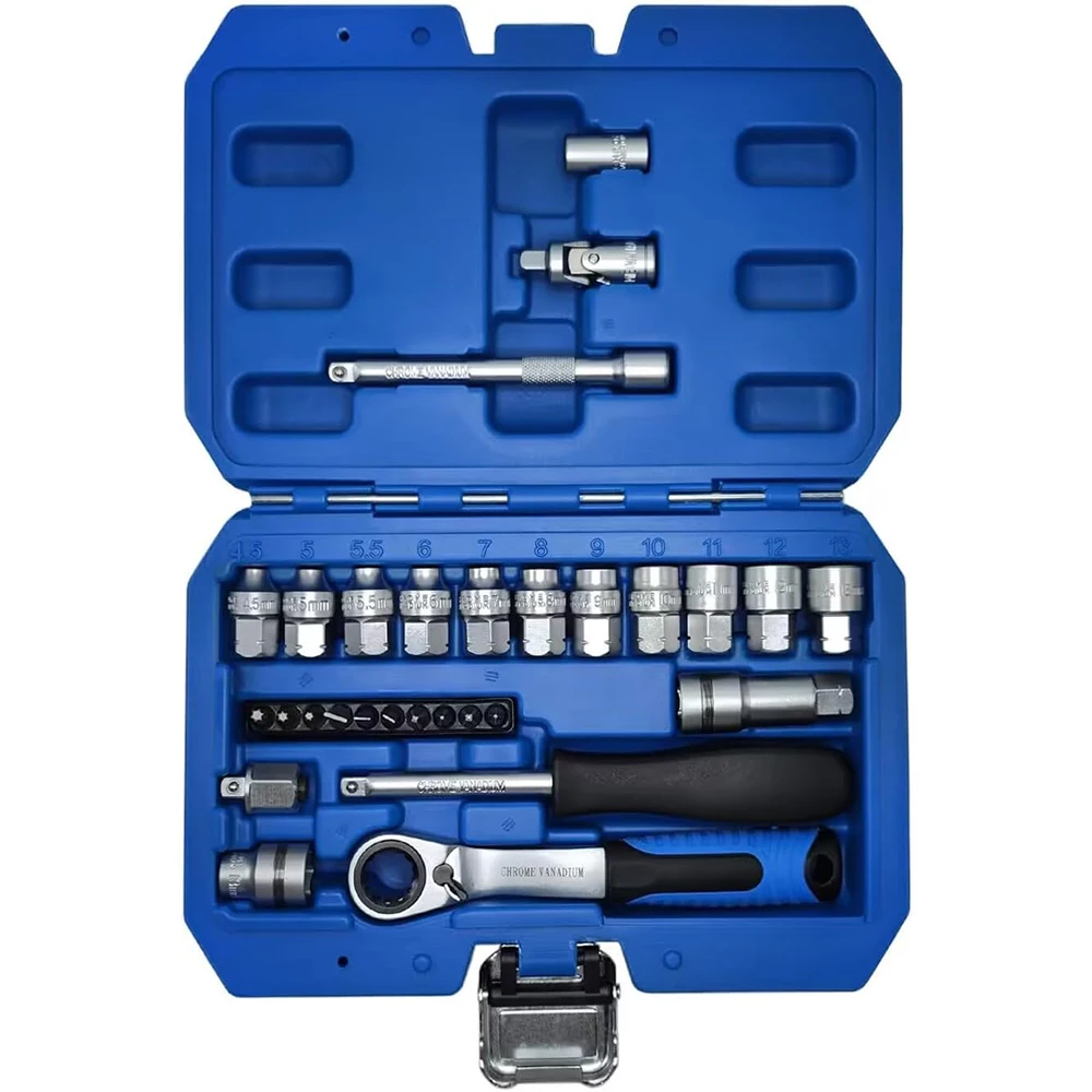 

29PCS Pass Through Socket Set 1/4 Inch Drive Impact Master Socket Set Ratchet Set With Universal Joint