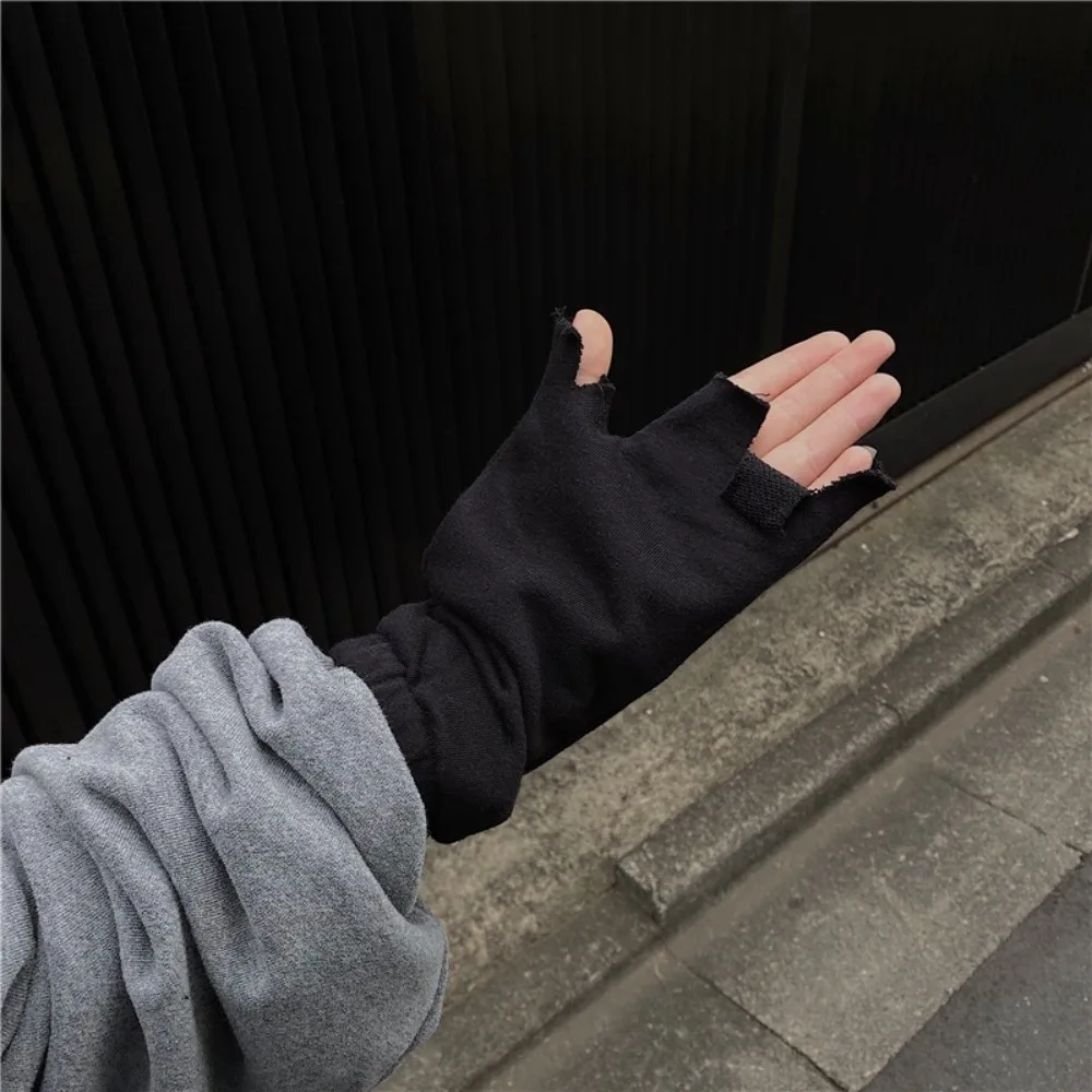 Guanti unici hip-hop irregolari con bordo a strappo Guanti senza dita stile subcultura punk stile grunge Tendenze Y2K Guanti strappati Streetwear